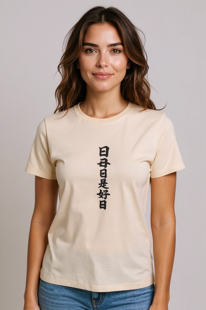 Every Day is a Good Day Tee – Japanese Calligraphy Inspired | Mindful Affirmation T-Shirt Shirts & Tops Rose's Colored Designs