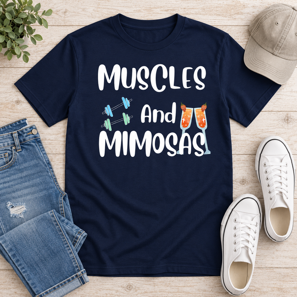 Muscles and Mimosas Tee Tshirt Rose's Colored Designs