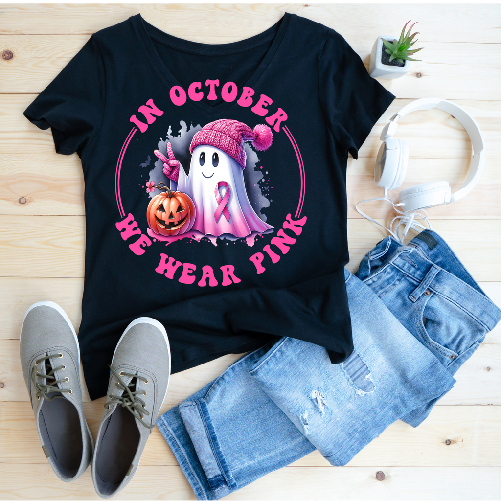 In October We Wear Pink Tee – Breast Cancer Awareness Shirt Shirts & Tops Roses Colored Designs
