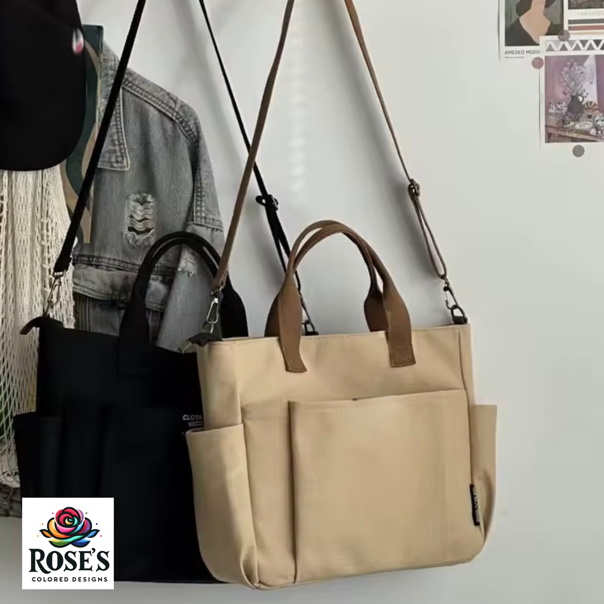 Soft Hustle Crossbody Tote Handbags Roses Colored Designs