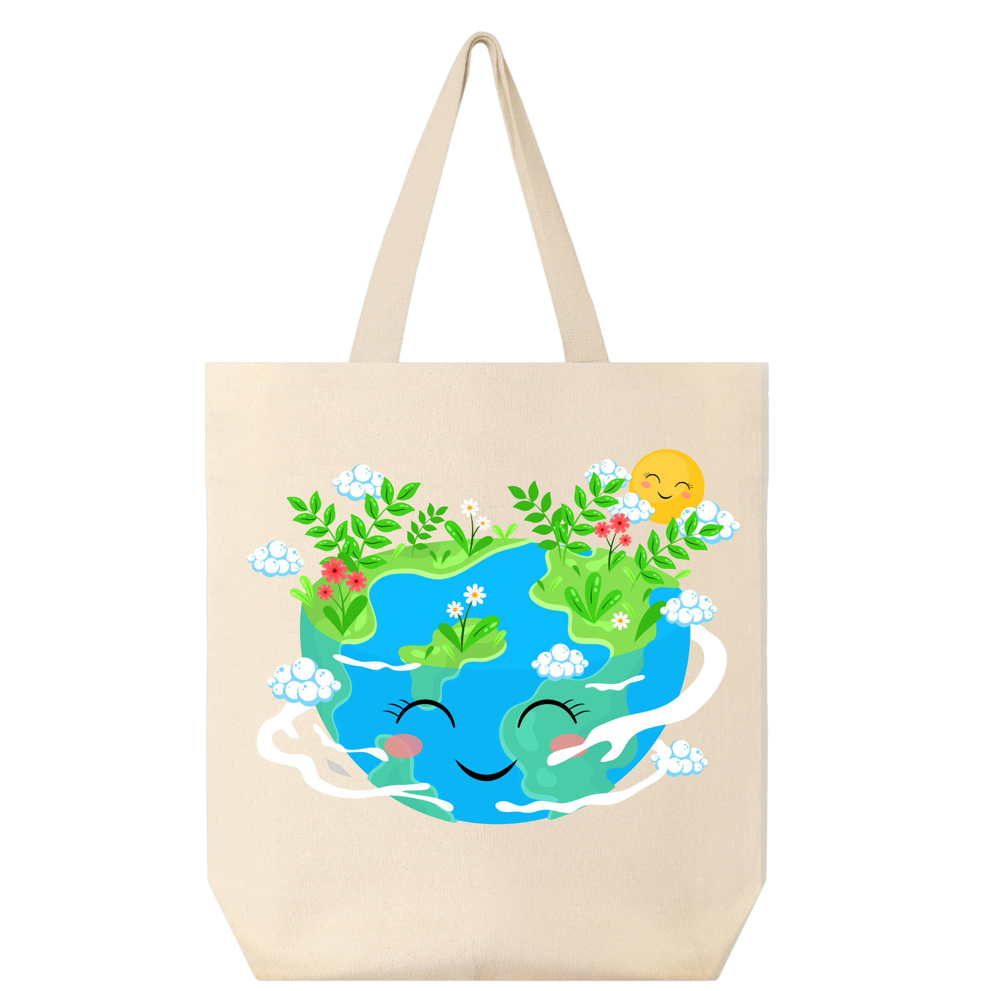 Smiling Earth Tote, Earth Day Tshirt Rose's Colored Designs