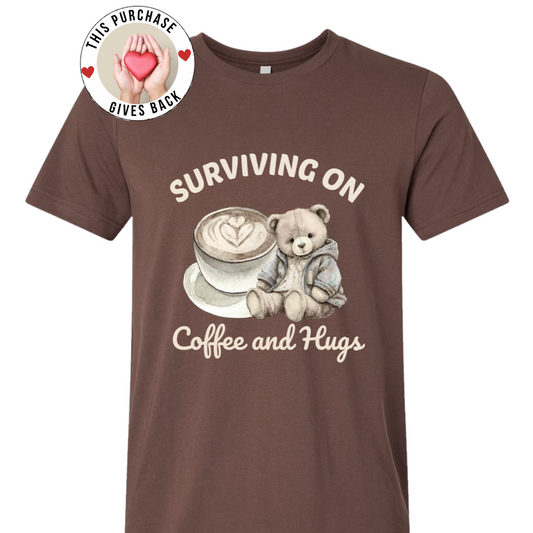 Surviving on Coffee and Hugs - Cozy Mama Crew Shirts & Tops Rose's Colored Designs
