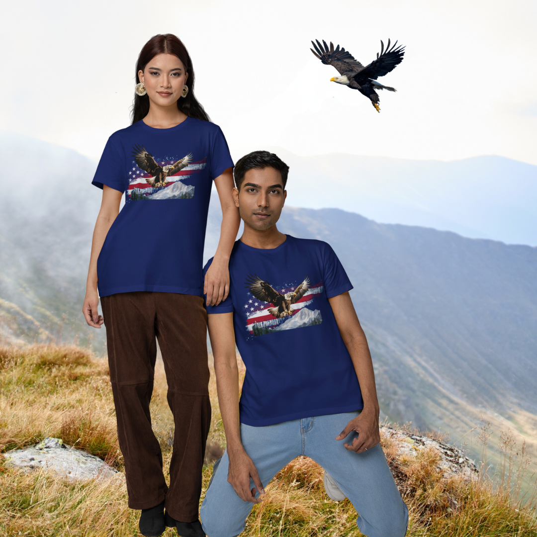 Soaring Eagle & Flag Tee Tshirt Rose's Colored Designs   