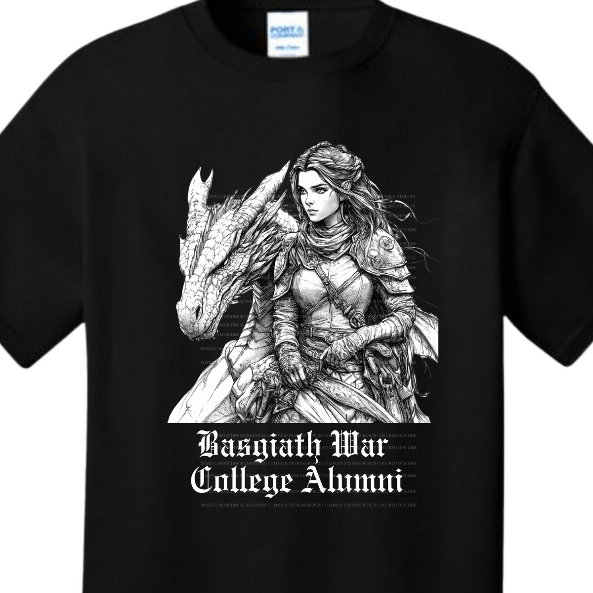 Basgaith War College Alumni, Dragon Rider Tshirt Rose's Colored Designs Small