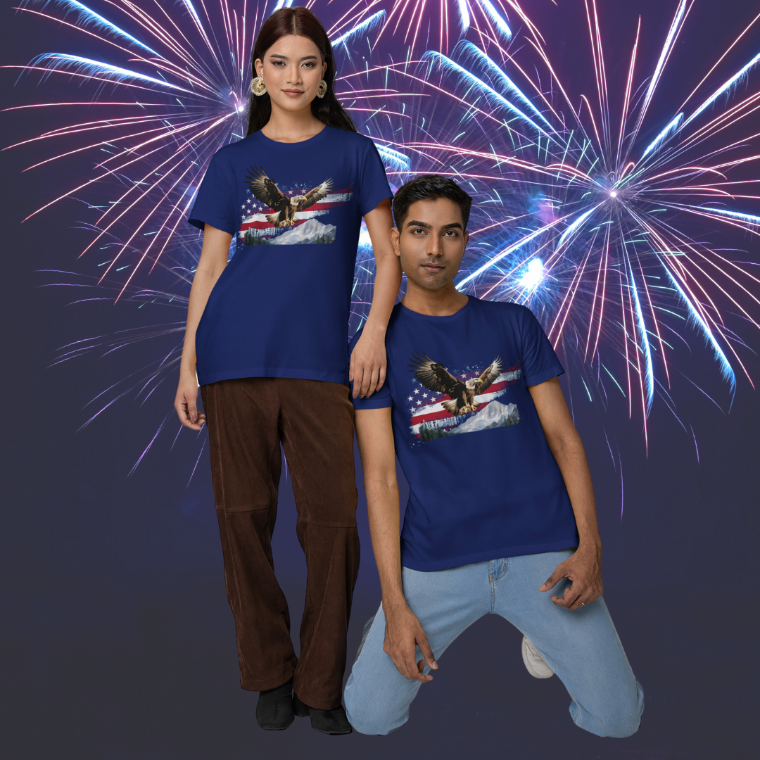 Soaring Eagle & Flag Tee Tshirt Rose's Colored Designs   