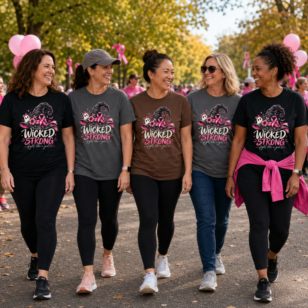 Wicked Strong Pink Ribbon Halloween Graphic Tee