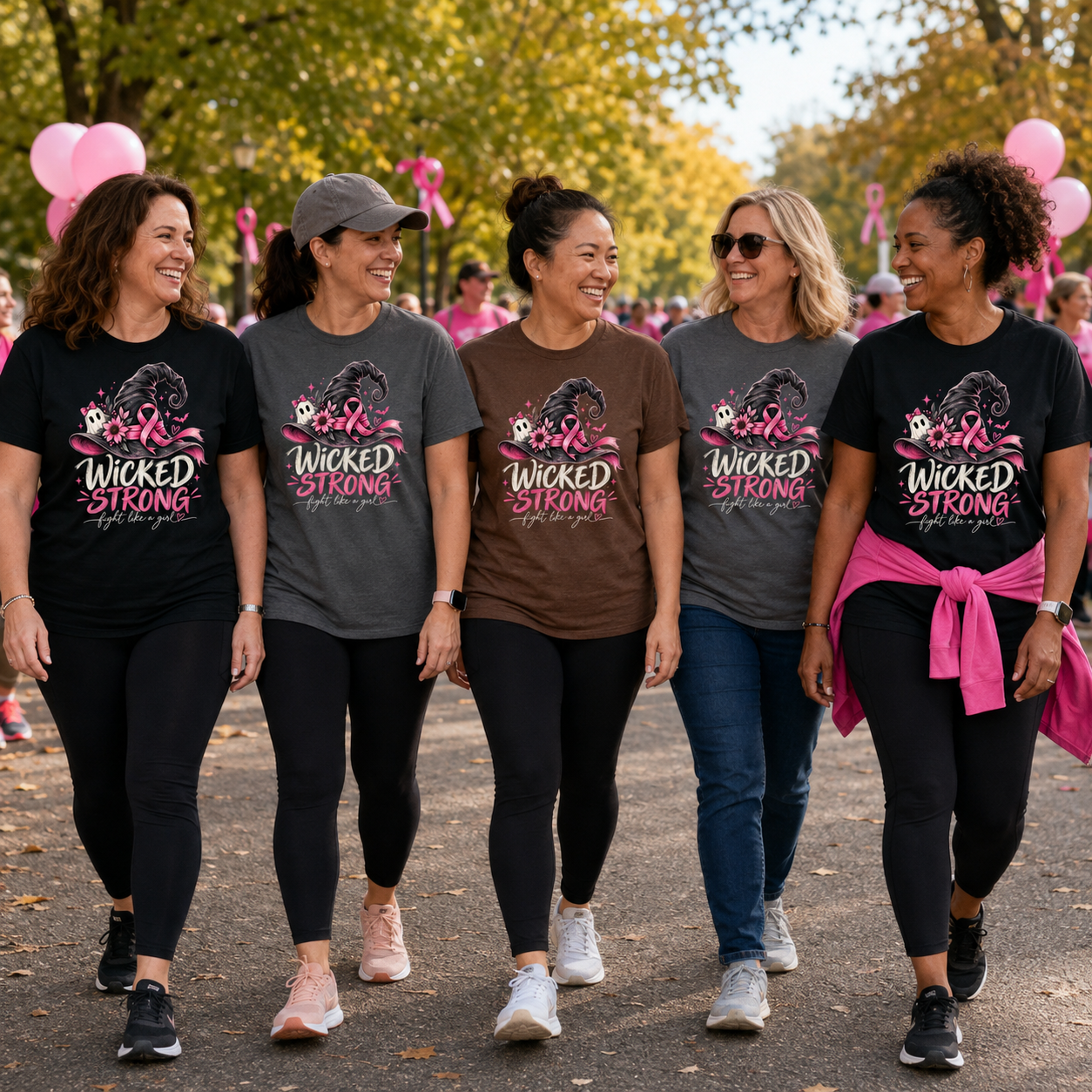 Wicked Strong Pink Ribbon Halloween Graphic Tee
