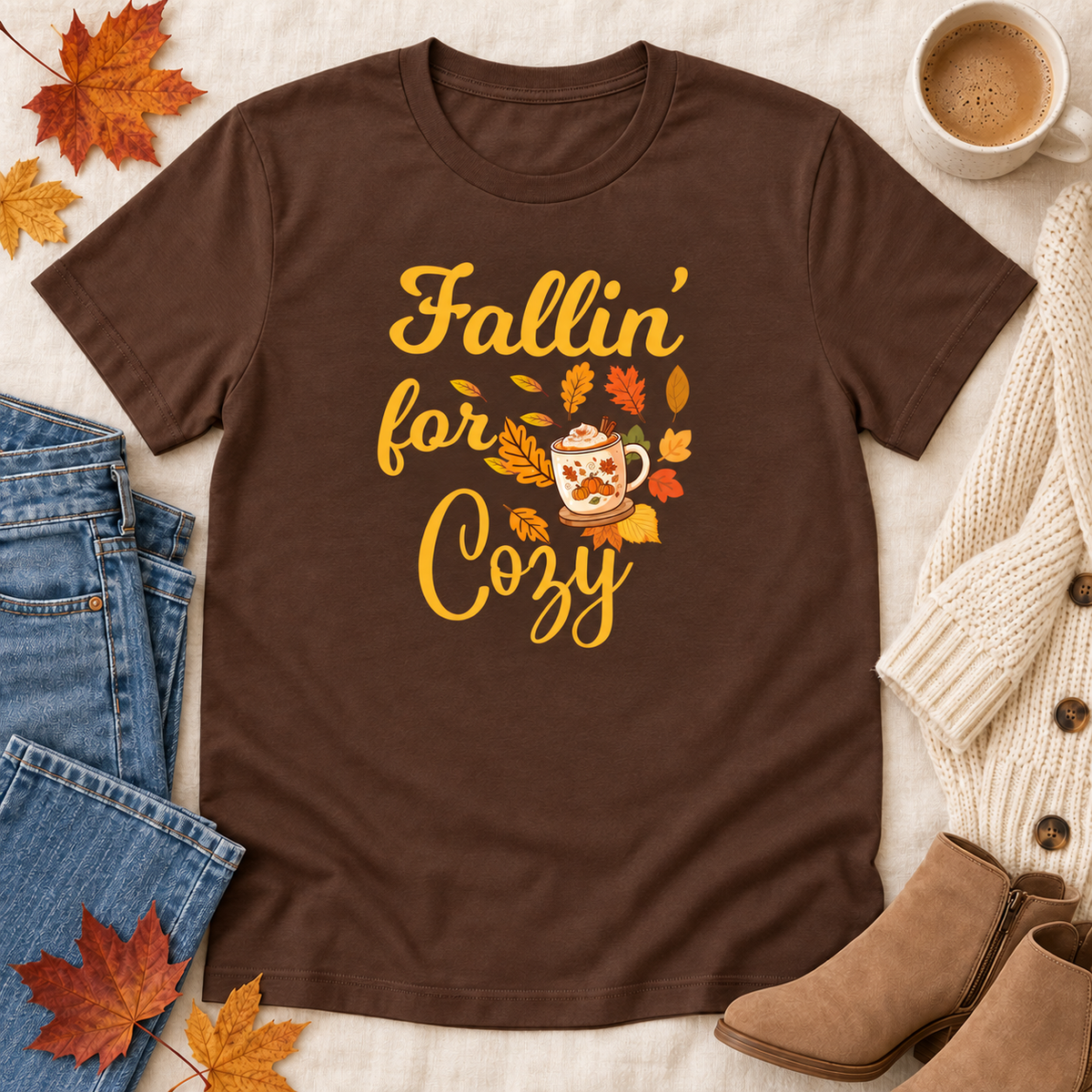 Fallin' for Cozy Fall Graphic Tee Shirts & Tops Roses Colored Designs