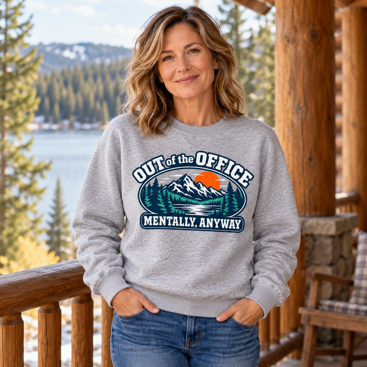 Out of the Office, Mentally Anyway Crewneck Sweatshirt Sweatshirt Rose's Colored Designs