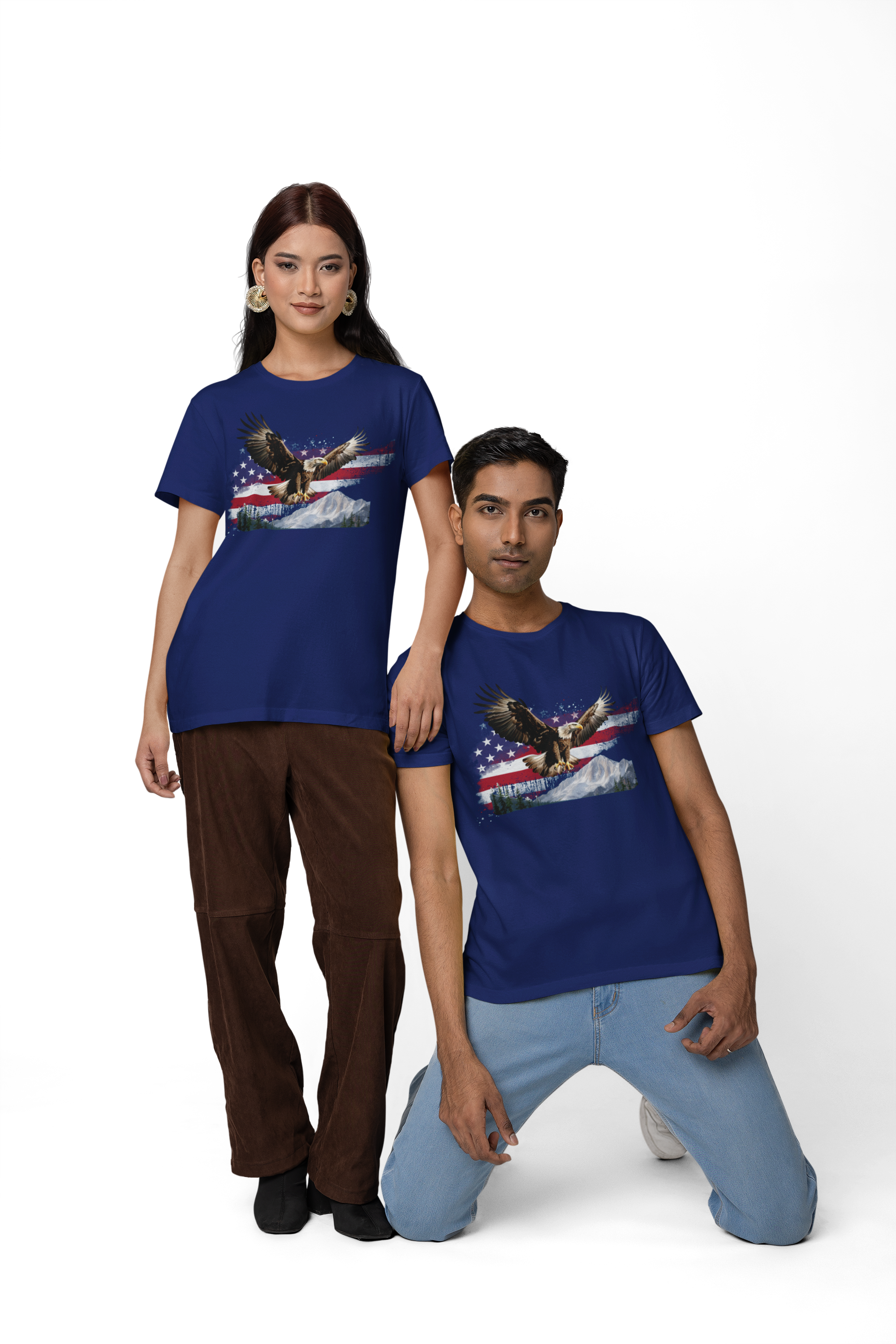 Soaring Eagle & Flag Tee Tshirt Rose's Colored Designs   