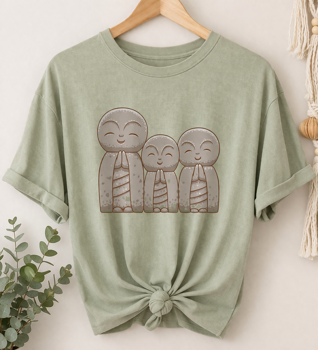 Moment of Calm - Jizo Trio Tee Tshirt Rose's Colored Designs Small