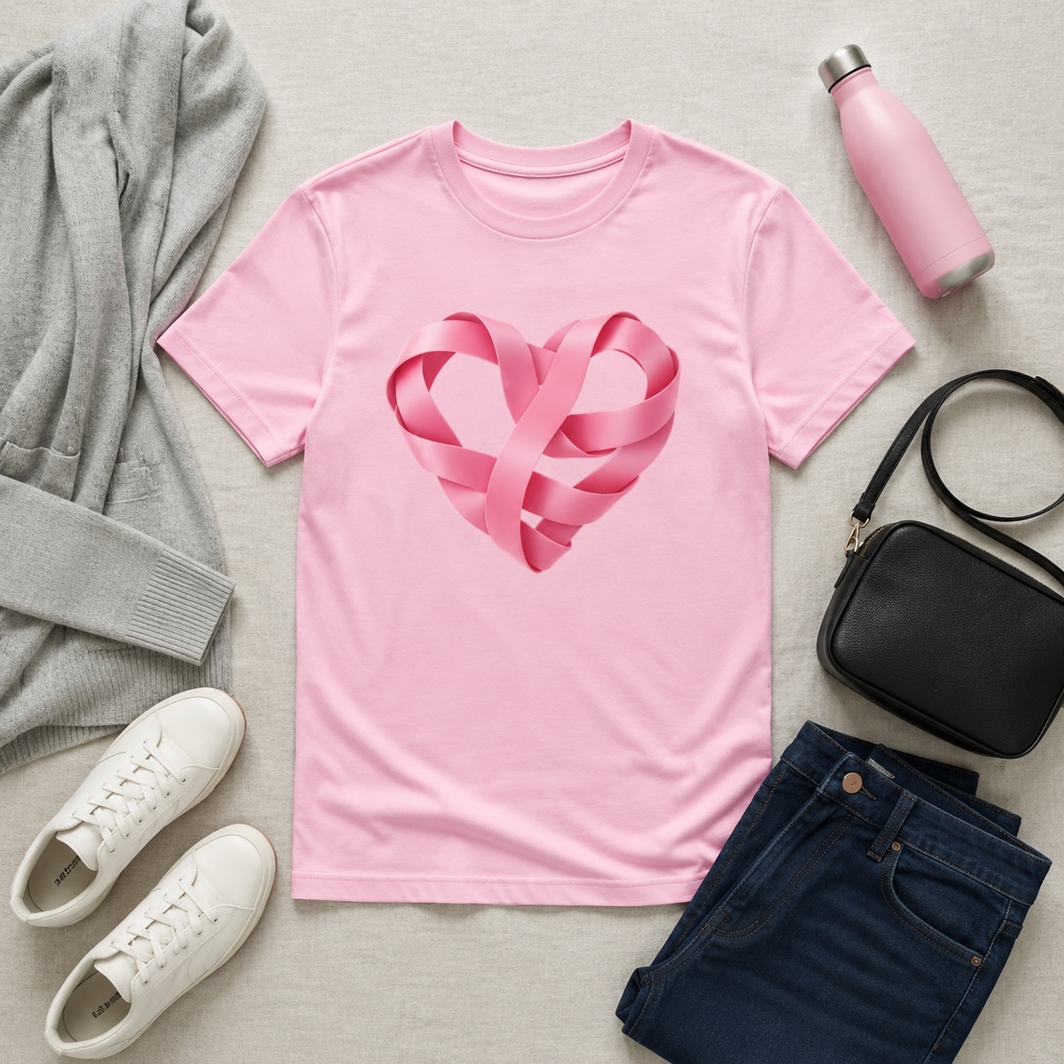 Pink Pink Ribbon Heart breast cancer awareness T-shirt.  