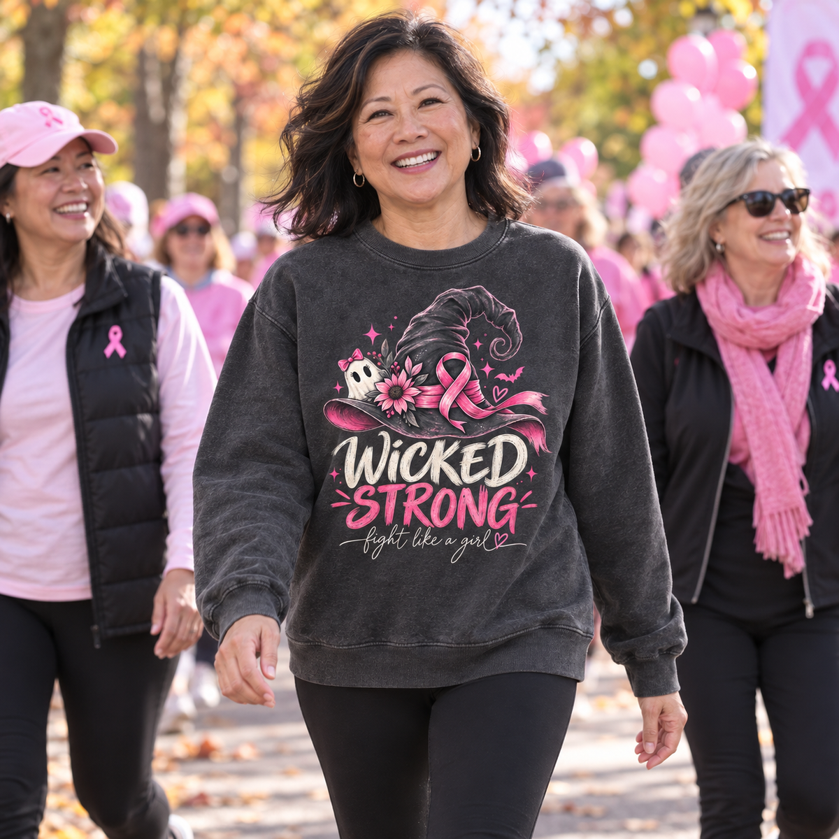 Wicked Strong Breast Cancer Awareness Crewneck Sweatshirt Sweatshirt Rose's Colored Designs Pepper Small
