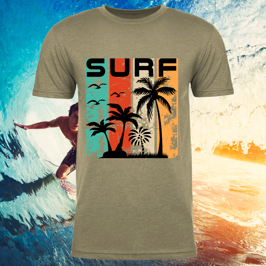 Surf  Tee Tshirt Rose's Colored Designs Olive Small 