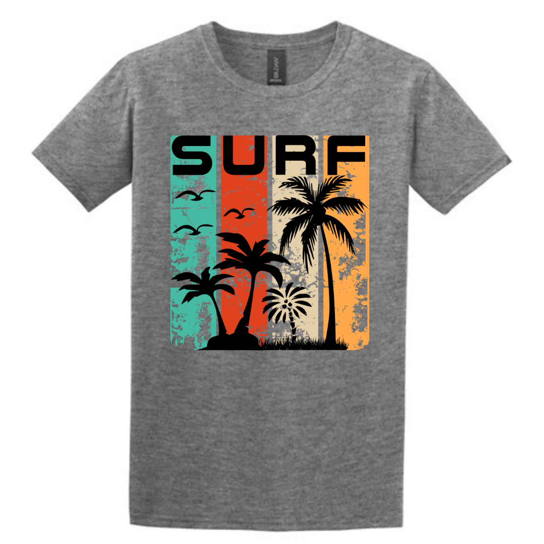 Surf  Tee Tshirt Rose's Colored Designs Gray Small 