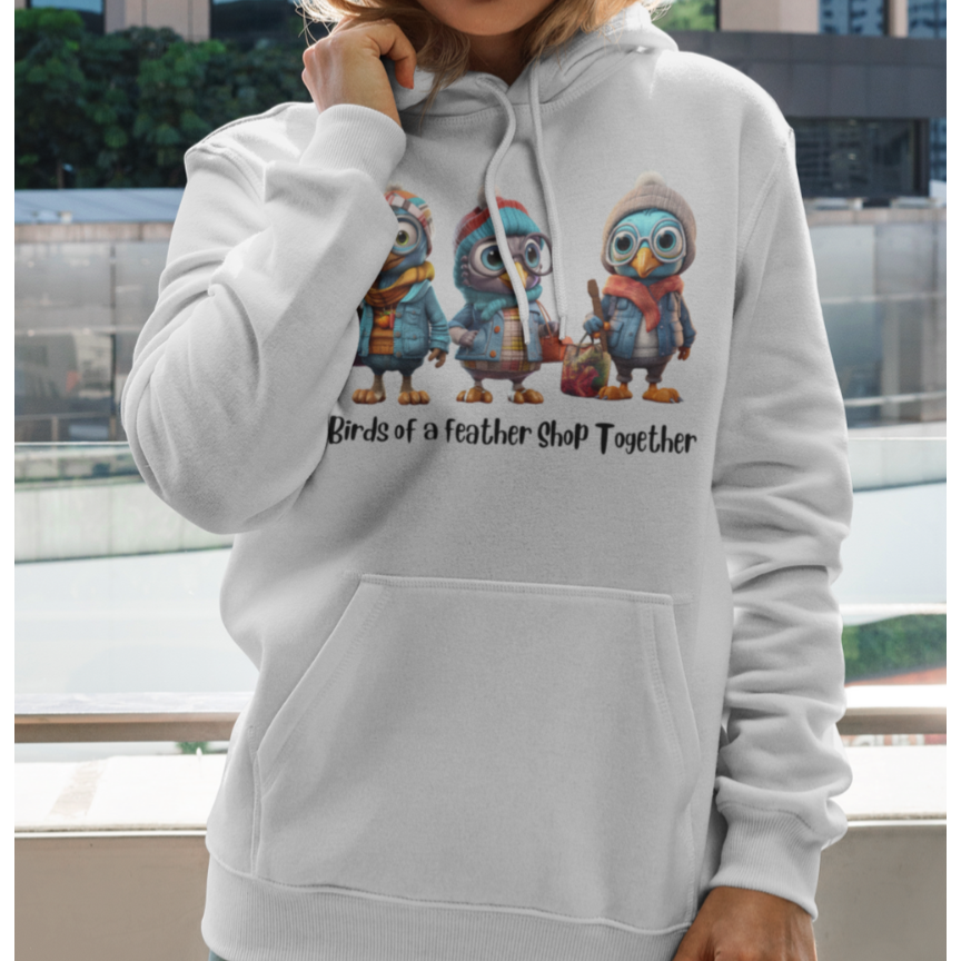 Birds of a Feather Shop Together Hoodie – Comfy & Cute Sweatshirt Rose’s Colored Designs SMALL