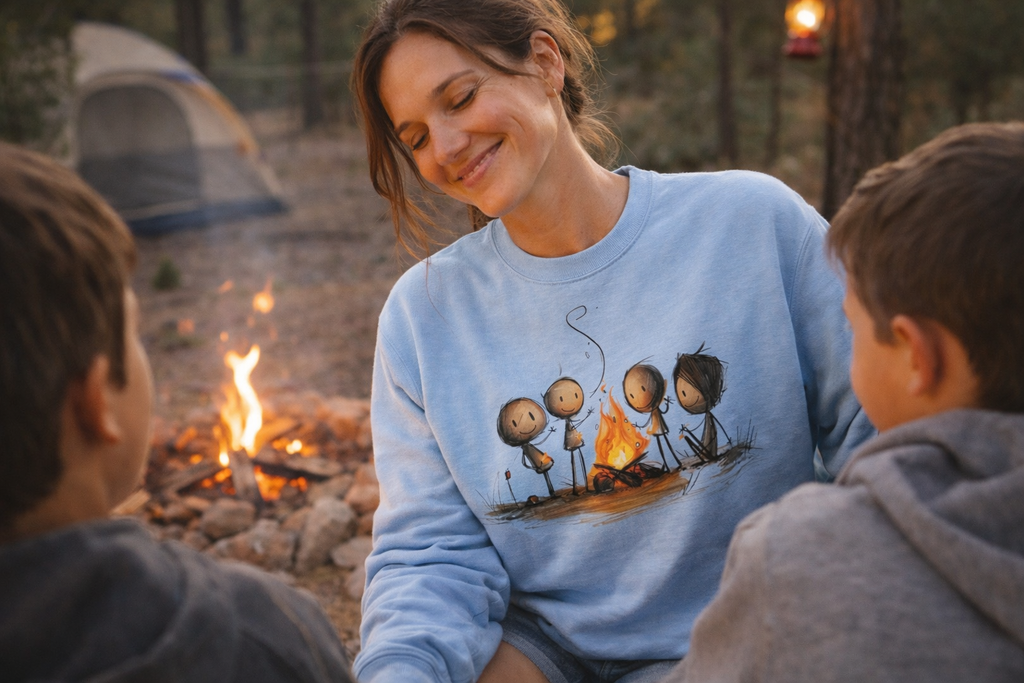 Right Here Is Enough Crewneck Sweatshirt | Campfire Graphic Sweatshirt Rose's Colored Designs