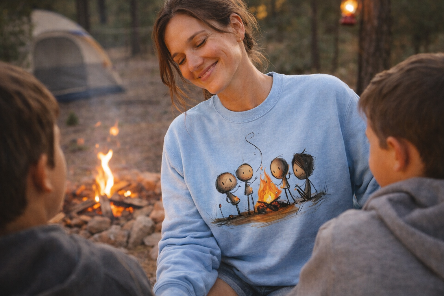 Right Here Is Enough Crewneck Sweatshirt | Campfire Graphic Sweatshirt Rose's Colored Designs