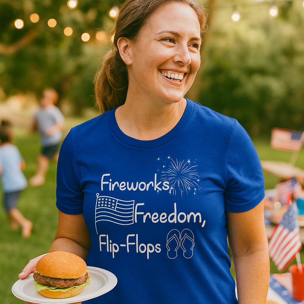 Fireworks, Freedom, Flip-Flops Tee Shirts & Tops Rose's Colored Designs