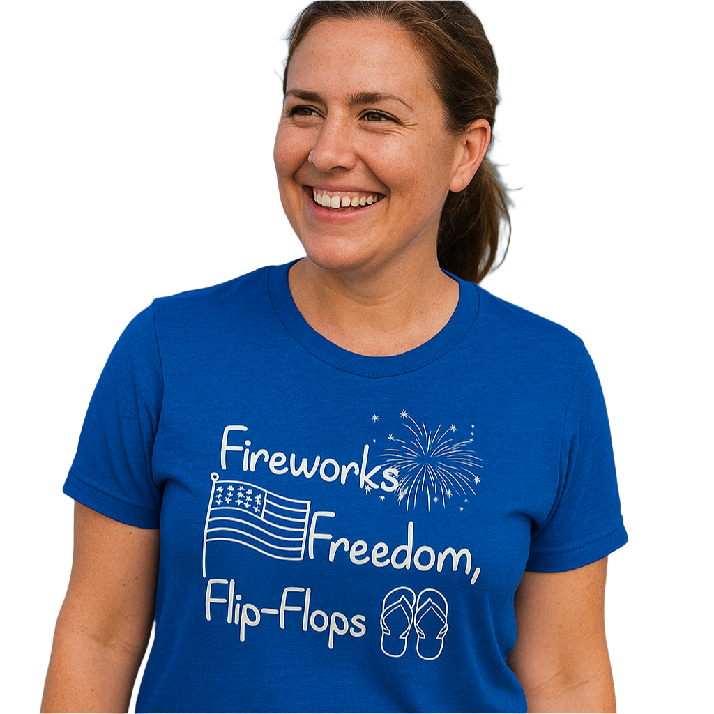 Fireworks, Freedom, Flip-Flops Tee Shirts & Tops Rose's Colored Designs
