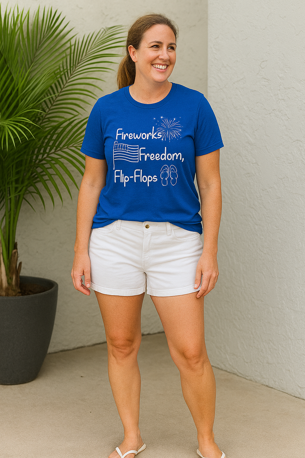 Fireworks, Freedom, Flip-Flops Tee Shirts & Tops Rose's Colored Designs
