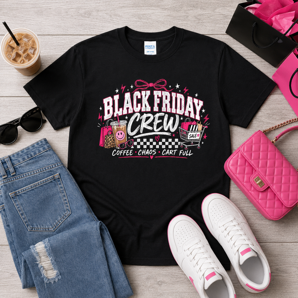 Black Friday Crew Graphic Tee – Coffee, Chaos & Cart Full