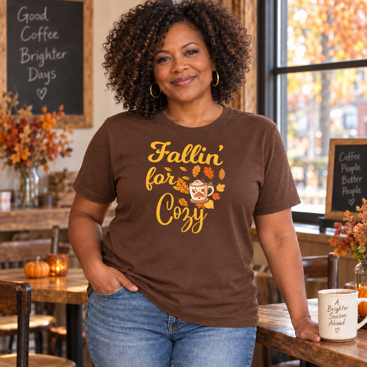 Fallin' for Cozy Fall Graphic Tee Shirts & Tops Roses Colored Designs
