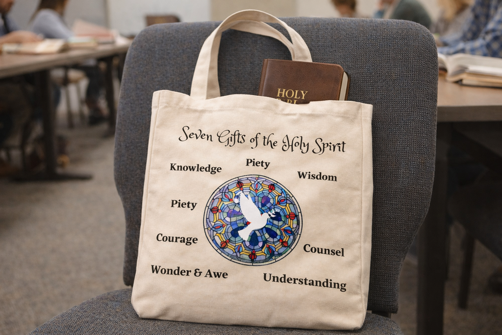 Fruits & Seven Gifts of the Holy Spirit Canvas Tote Bag Tote Rose's Colored Designs