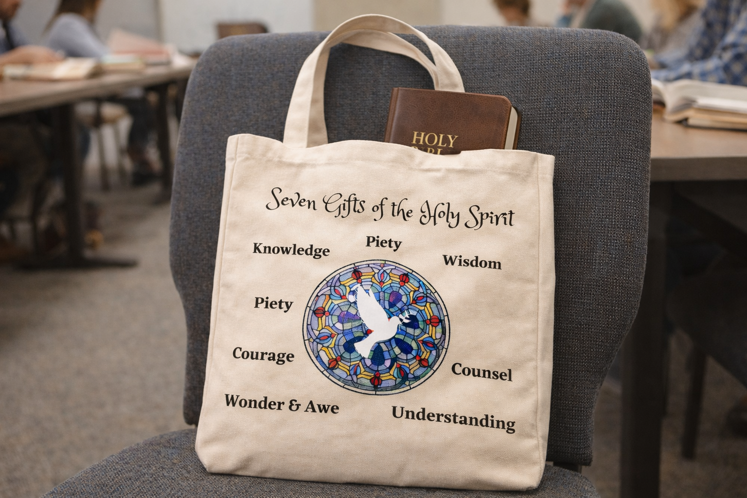 Fruits & Seven Gifts of the Holy Spirit Canvas Tote Bag (Double-Sided Print) Tote Rose's Colored Designs