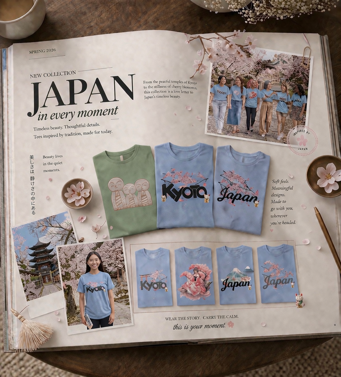 Peace in Japan - Mt Fiji Blossom Tee Tshirt Roses Colored Designs