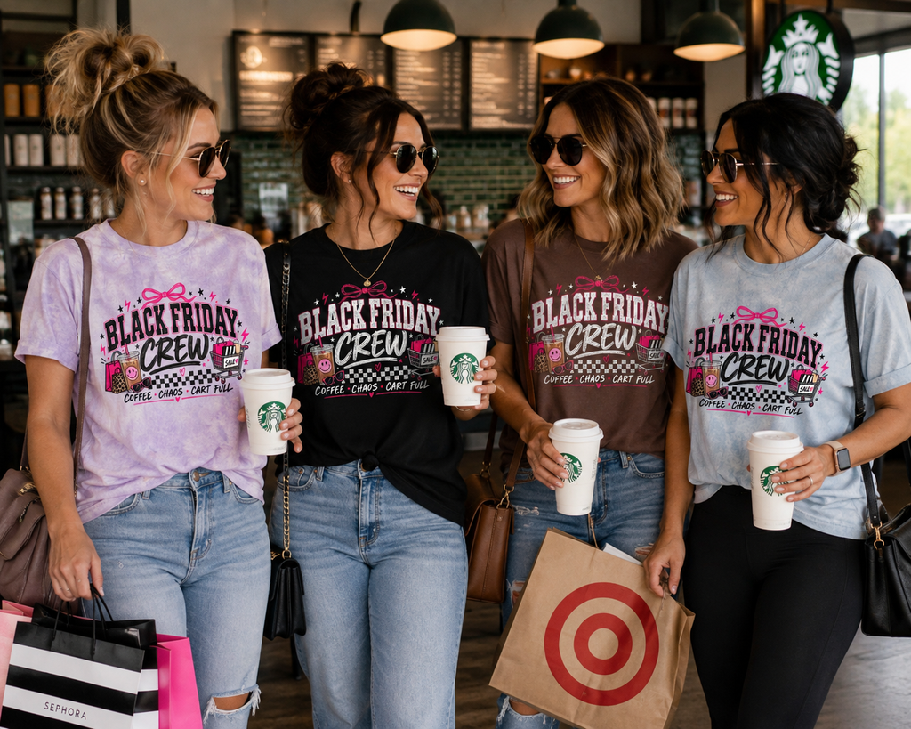 Black Friday Crew Graphic Tee – Coffee, Chaos & Cart Full