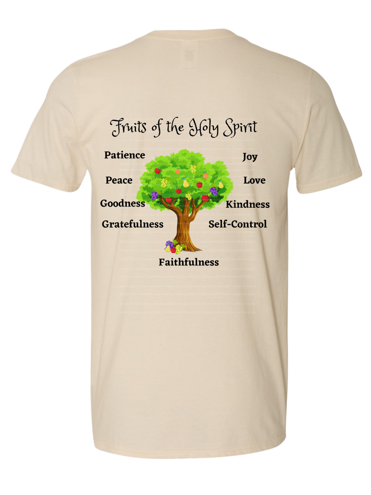 Seven Gifts & Fruits of the Holy Spirit Tee (Front + Back Print) | Faith Shirt Gift Shirts & Tops Rose's Colored Designs Fruits of the Holy Spirit Small Front