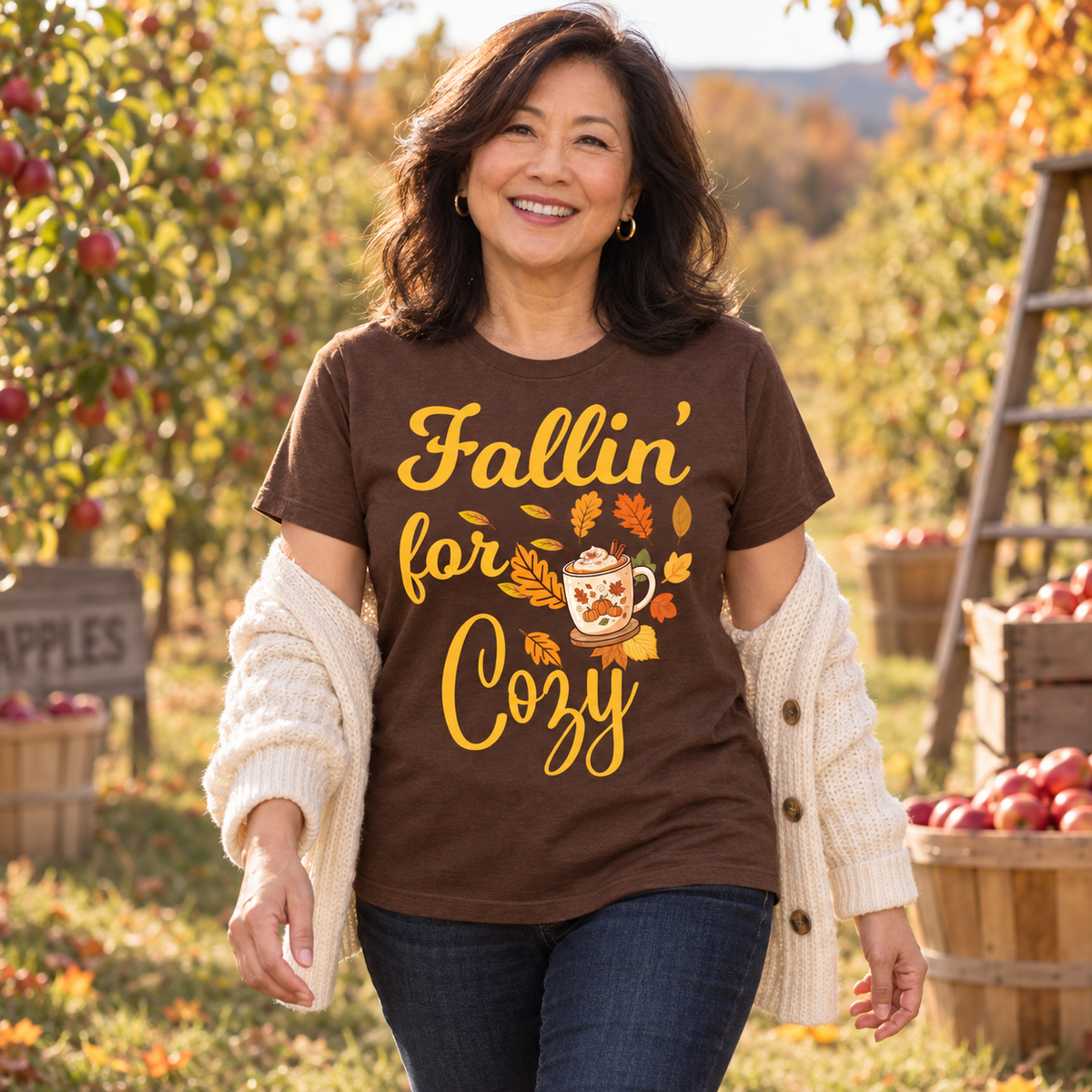 Fallin' for Cozy Fall Graphic Tee Shirts & Tops Roses Colored Designs