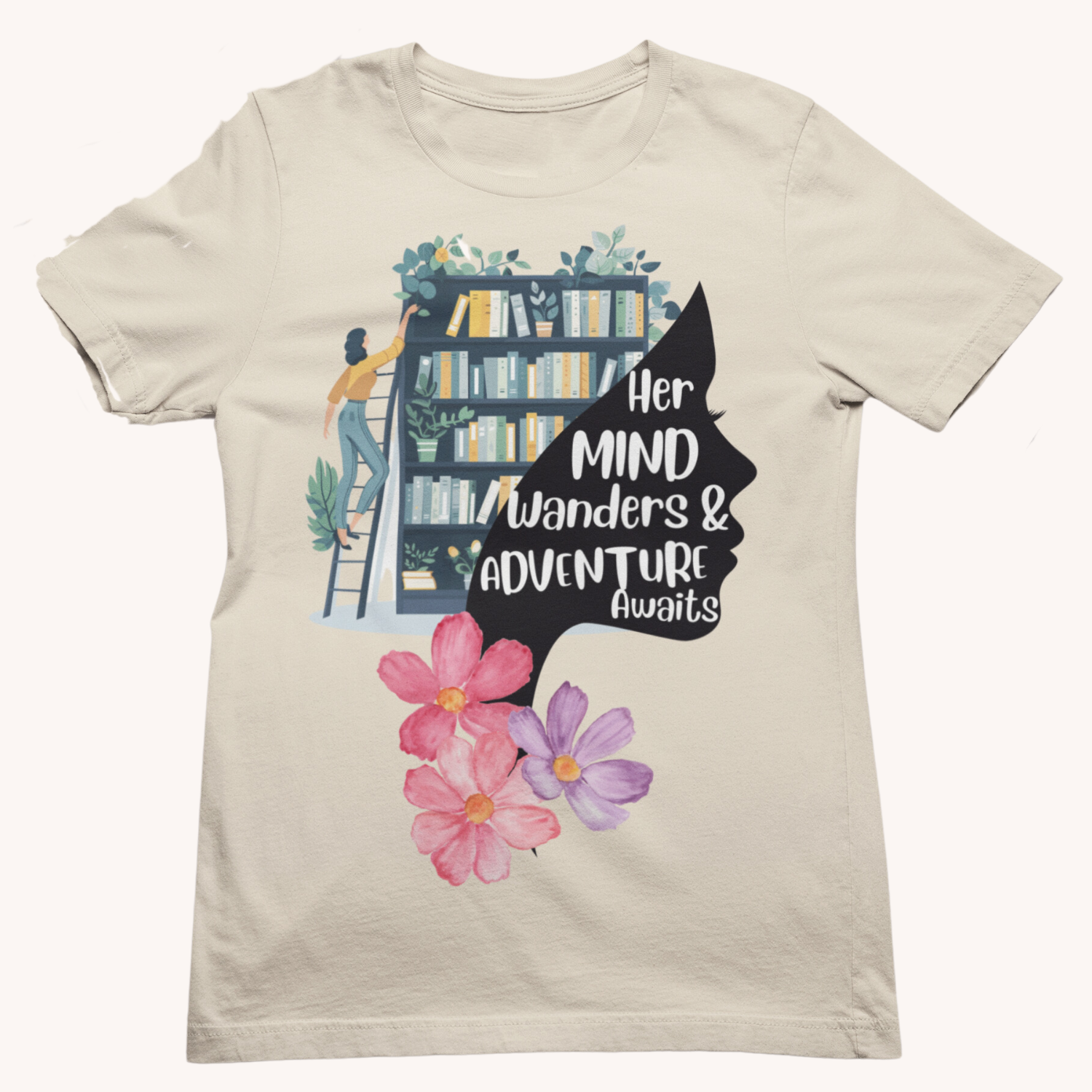 Her Mind Wanders & Adventure Awaits Tee Tshirt Rose's Colored Designs    