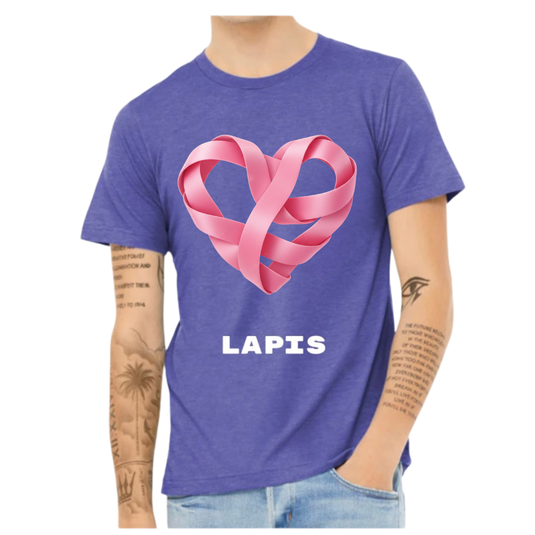 Pink Ribbon Heart Breast Cancer Awareness Tee T-Shirt Rose's Colored Designs Purple Small