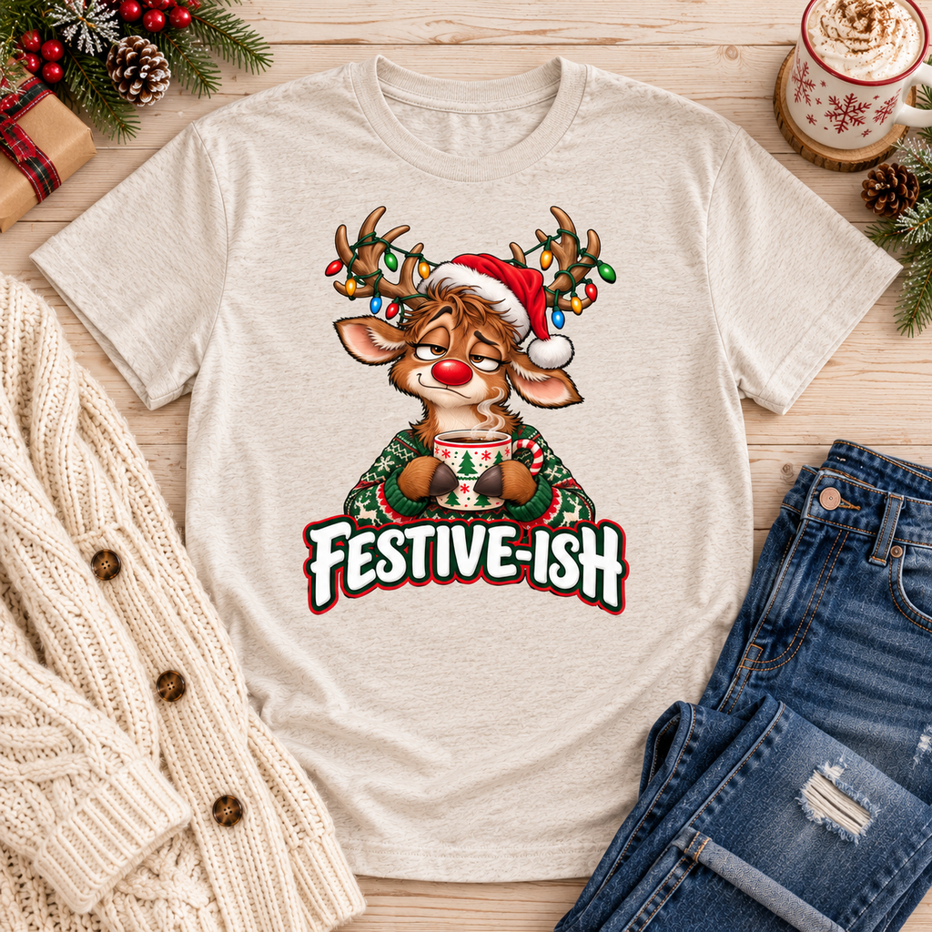 Festive-ish Reindeer Crewneck Sweatshirt Sweatshirt Rose's Colored Designs