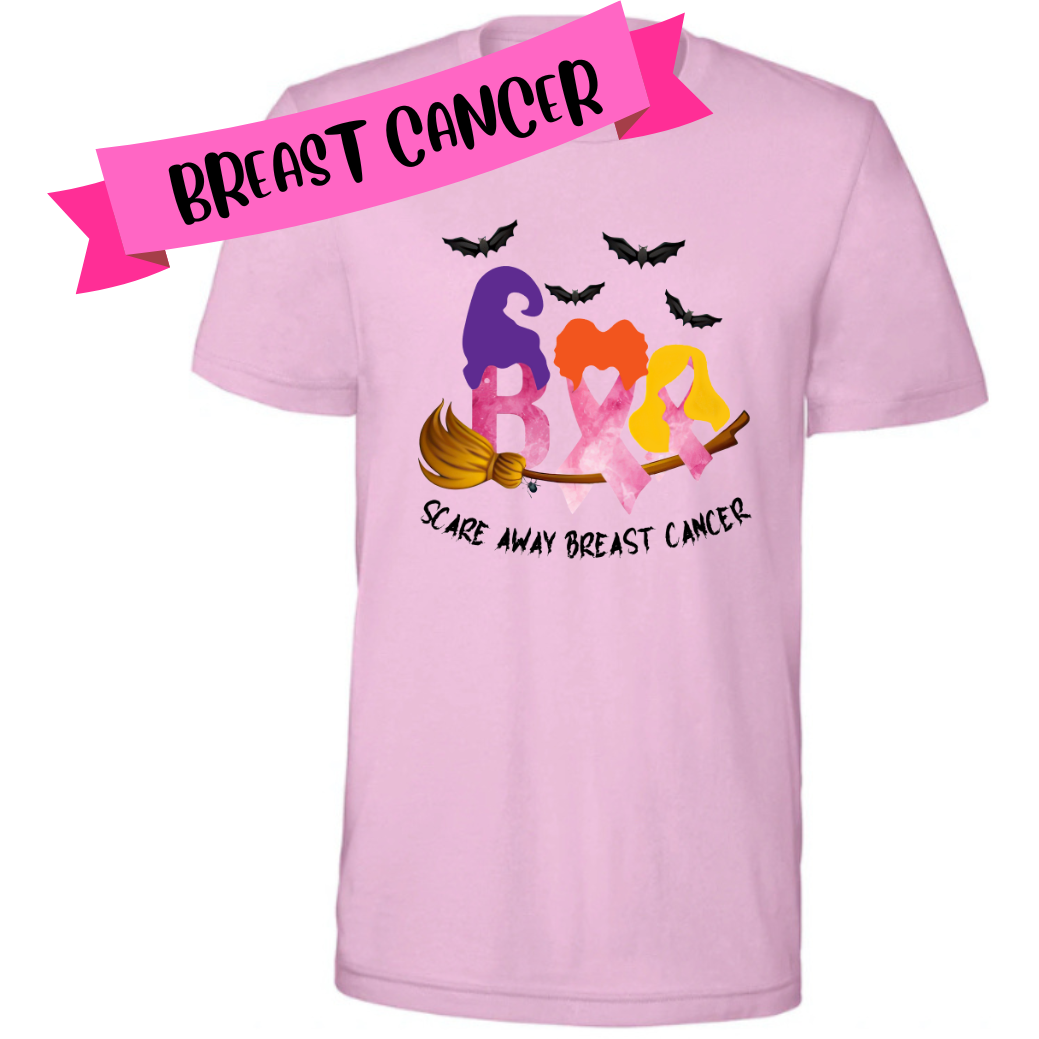 Scare Cancer Away Tee – Halloween Breast Cancer Awareness Shirt Shirts & Tops Rose's Colored Designs Scare Away Hocus Pocus Pink Small