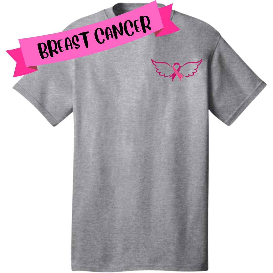 Ribbon with Wings Breast Cancer Tshirt Tshirt Rose's Colored Designs Gray Small 