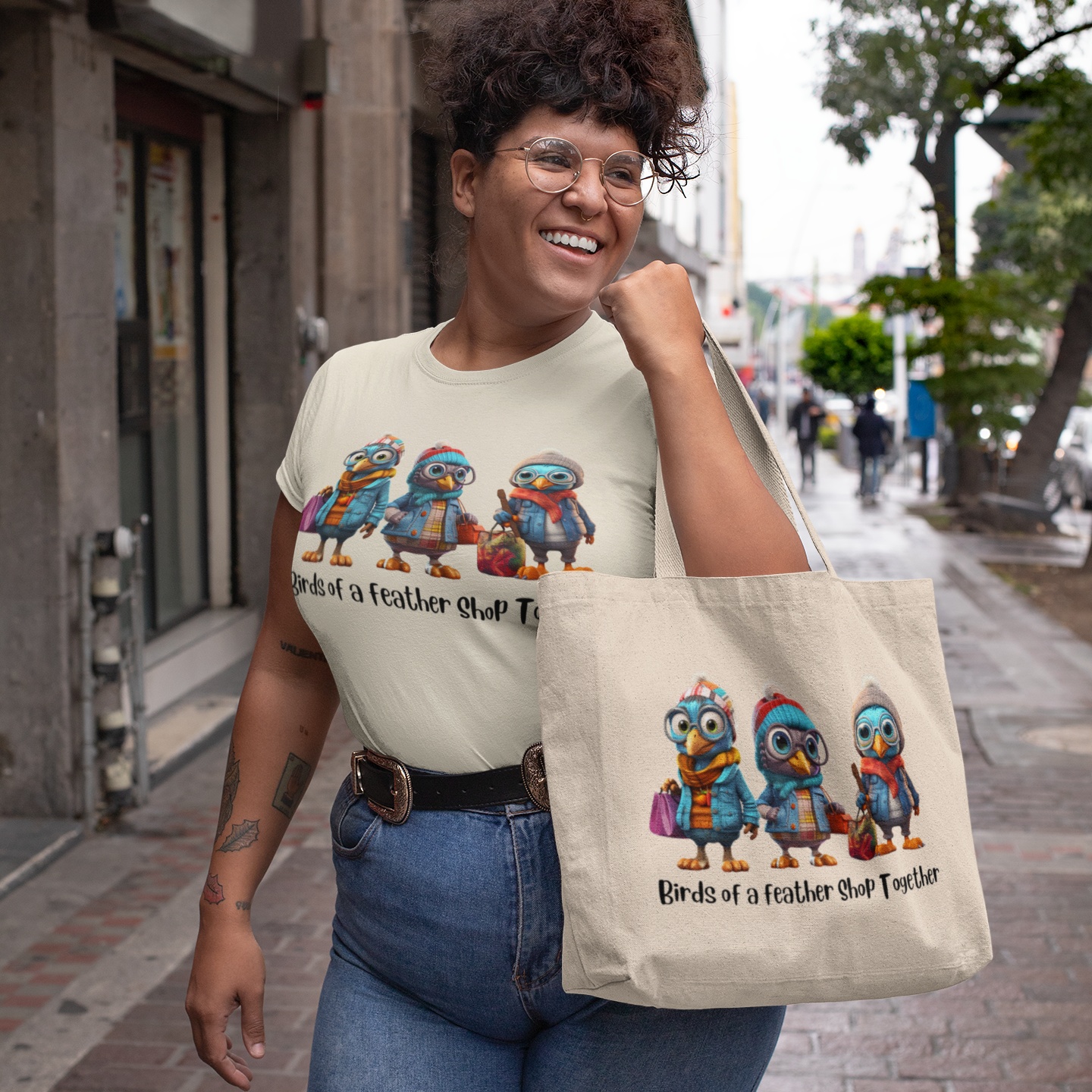 Birds of a Feather Shop Together Tee - Cozy Style for Your Shopping Squad Tshirt Rose’s Colored Designs