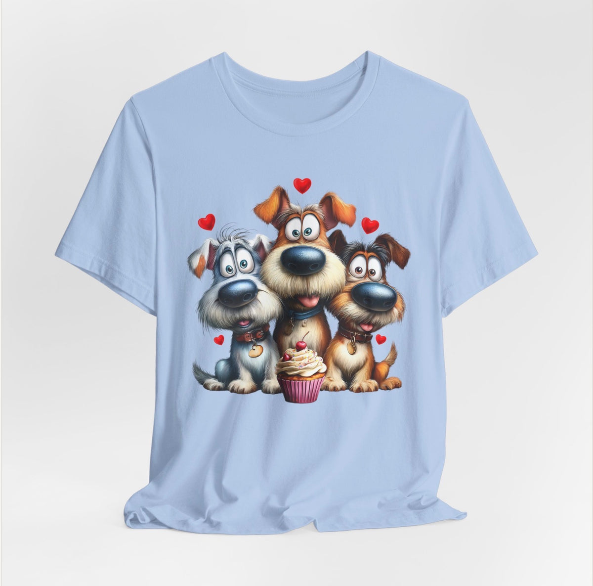 Three Pups, One Cupcake Tee Shirts & Tops Roses Colored Designs Small Blue