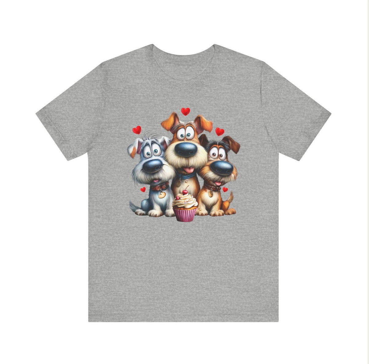 Three Pups, One Cupcake Tee Shirts & Tops Roses Colored Designs Small Grey
