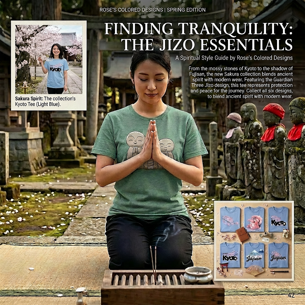Moment of Calm - Jizo Trio Tee Tshirt Rose's Colored Designs