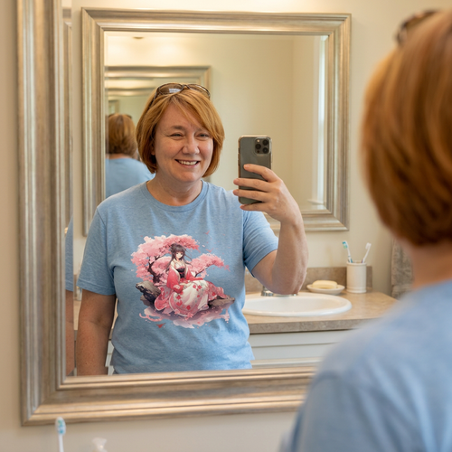 Bloom in Grace - Anime Kimono Girl Tee Tshirt Rose's Colored Designs