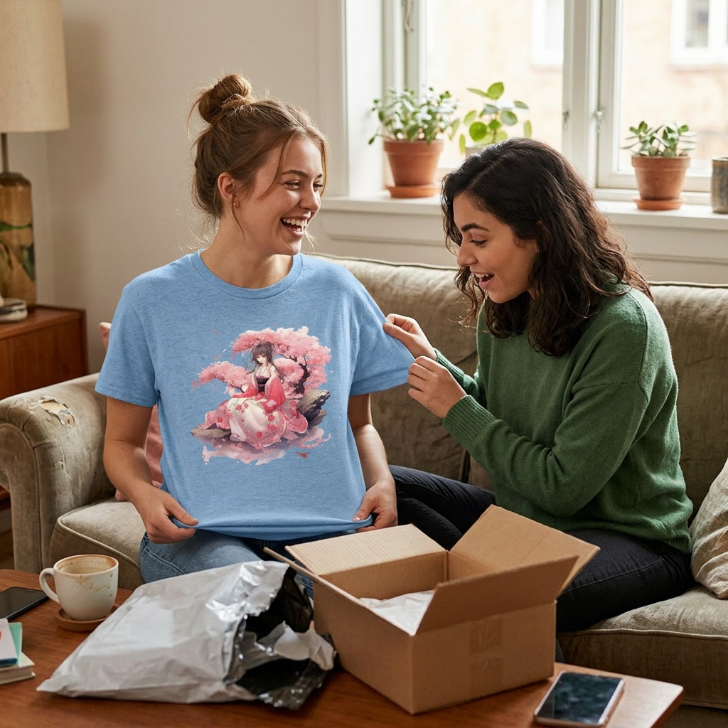 Bloom in Grace - Anime Kimono Girl Tee Tshirt Rose's Colored Designs