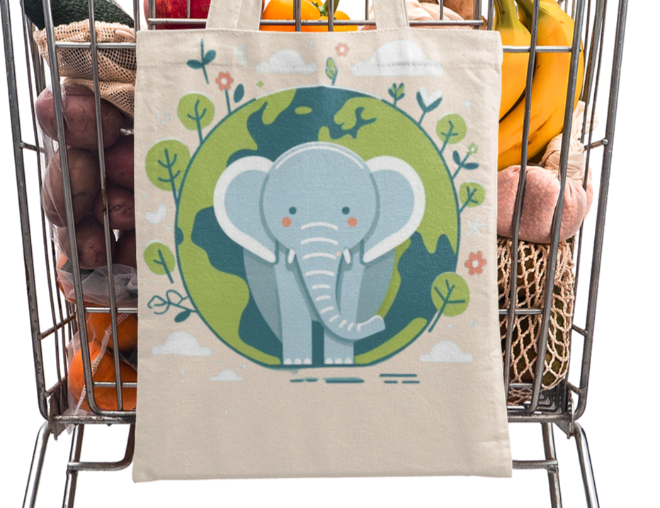 Earth & Elephant Tee or Tot or Tee & Tote Tshirt Rose's Colored Designs Small Earth & Elephant Tote + Plant  2 Trees