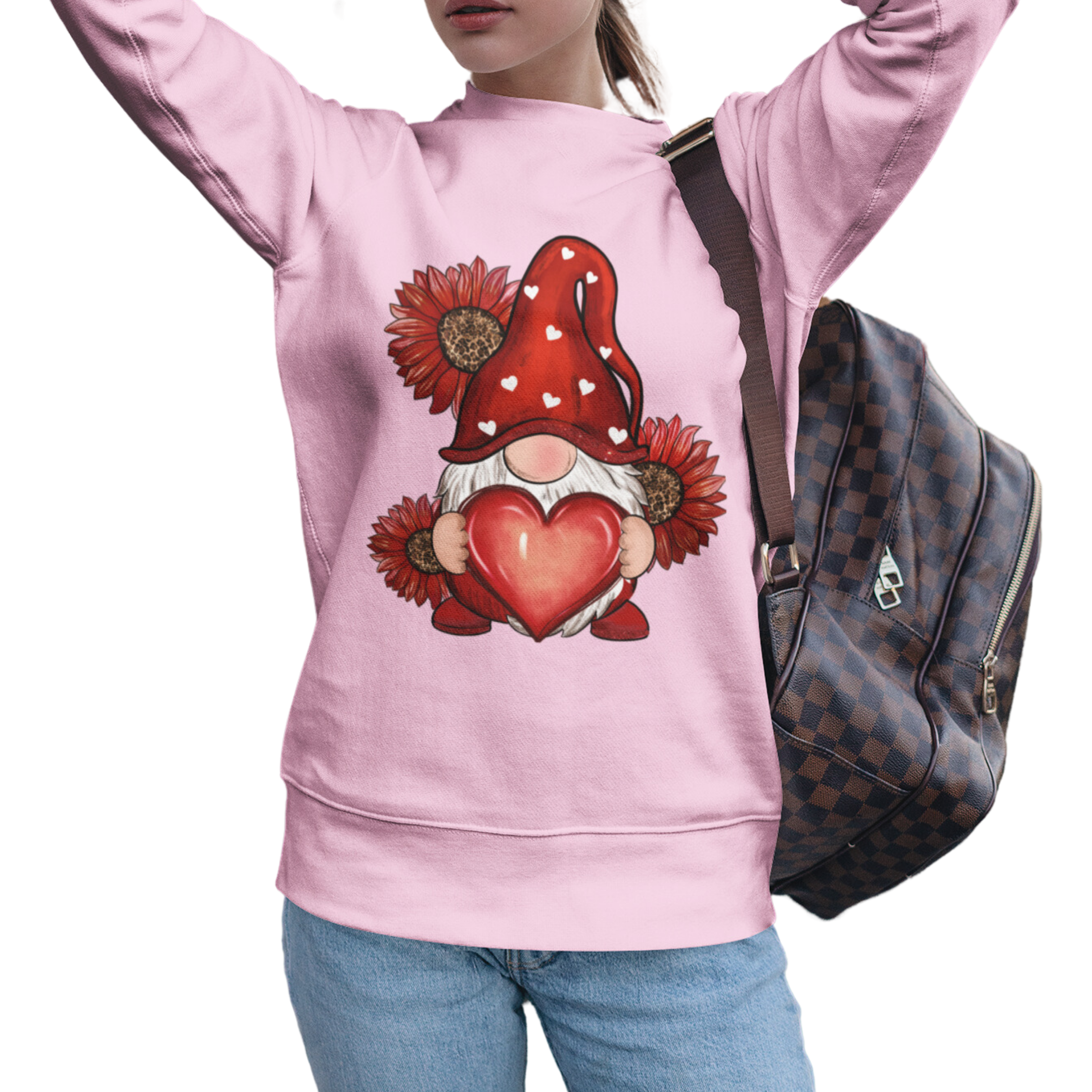 Gnome With Love Tshirt or Sweatshirt Sweatshirt Rose's Colored Designs Sweatshirt Pink Small