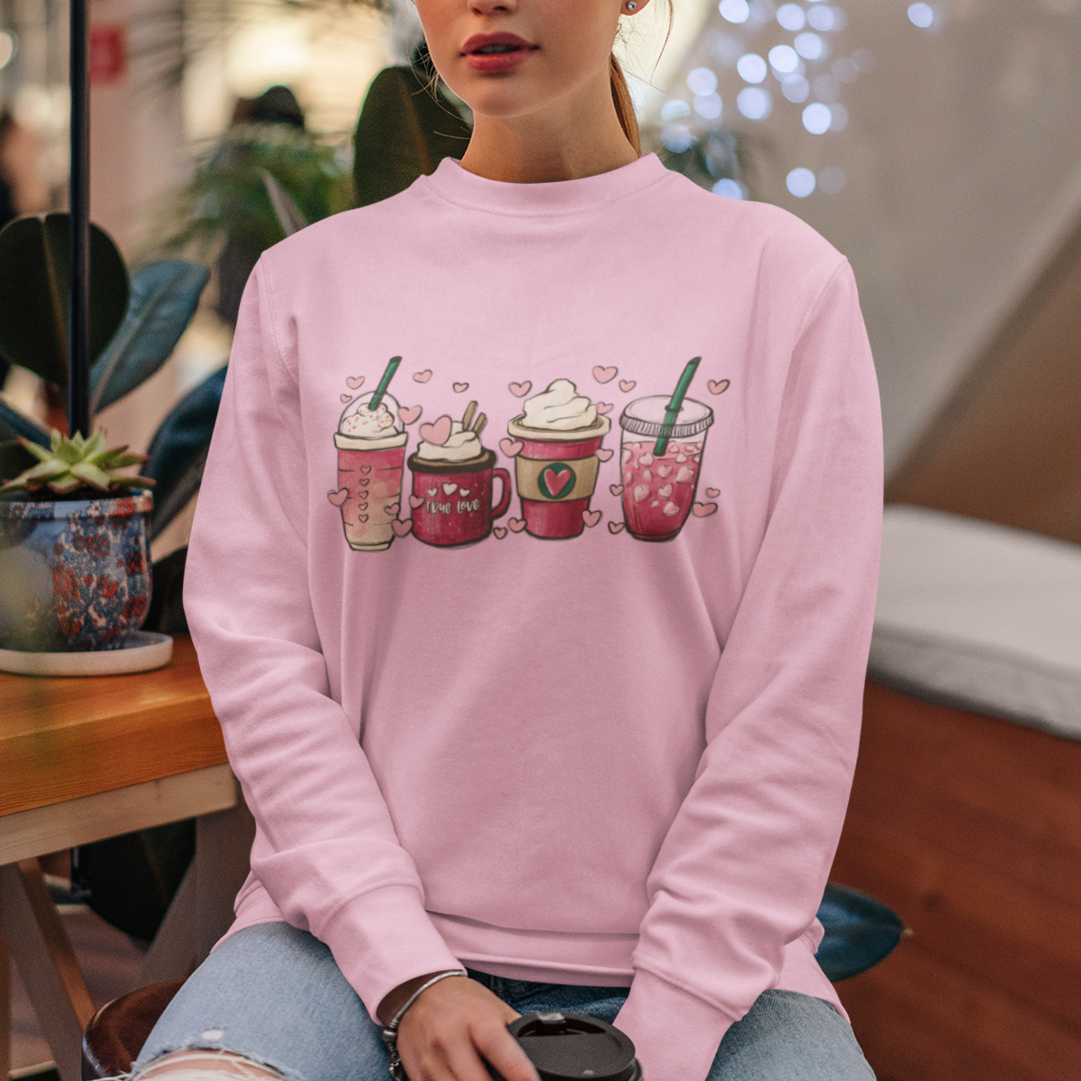 Coffe Lover Valentine Sweatshirt or Tshirt Sweatshirt Rose's Colored Designs   