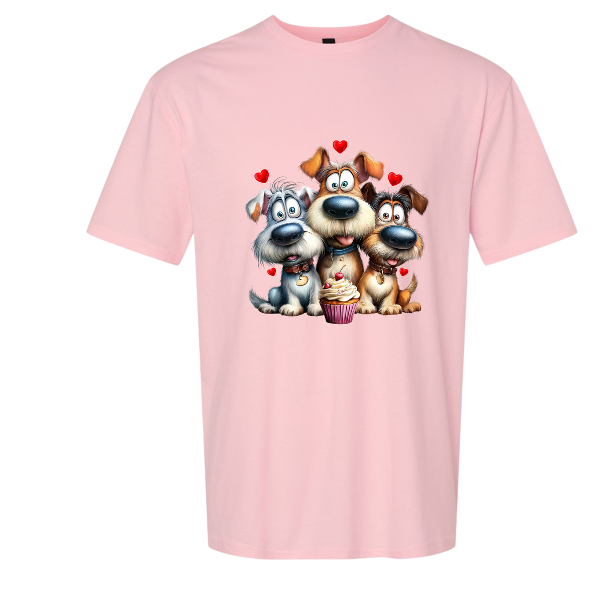 Three Pups, One Cupcake Tee Shirts & Tops Roses Colored Designs Small Pink