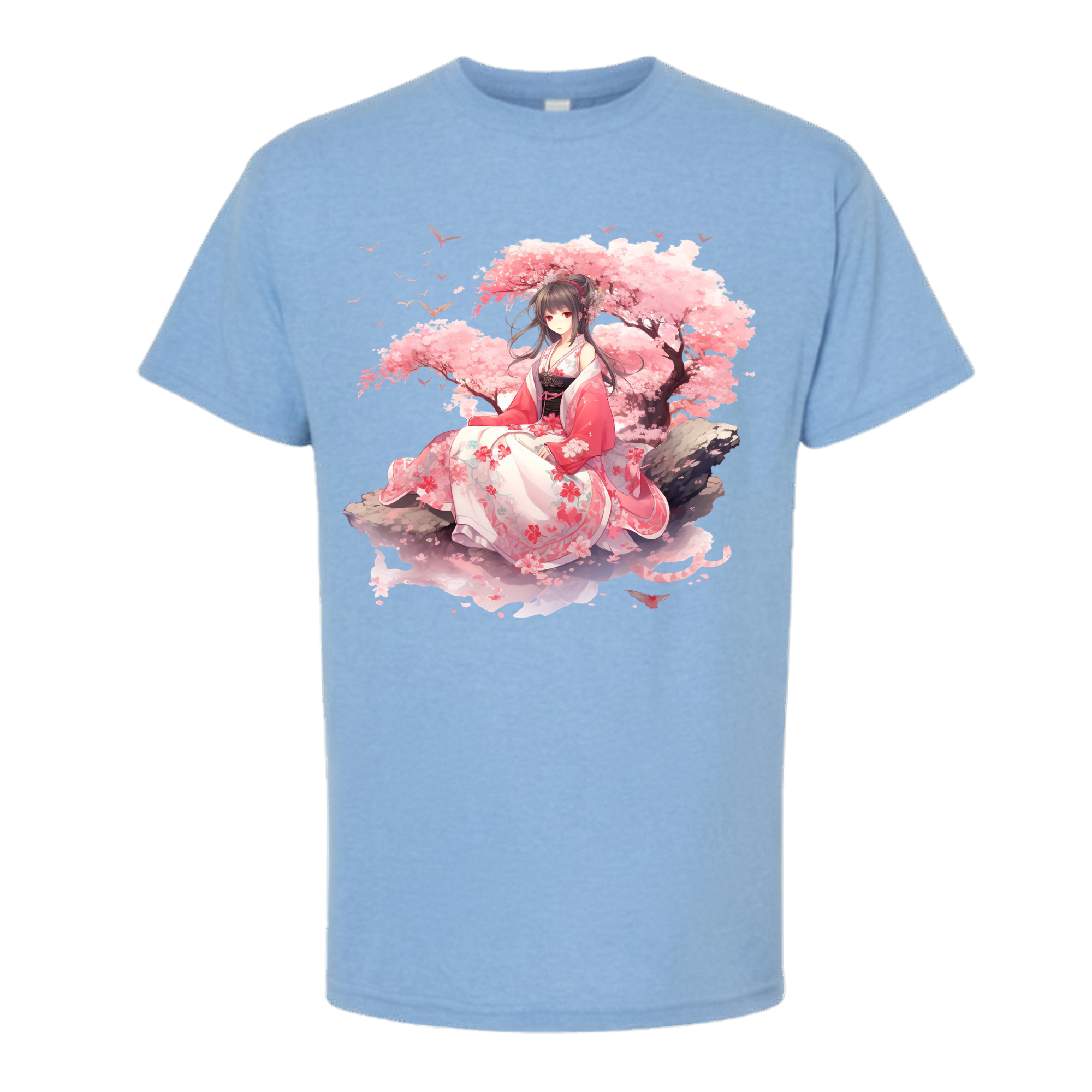 Bloom in Grace - Anime Kimono Girl Tee Tshirt Rose's Colored Designs