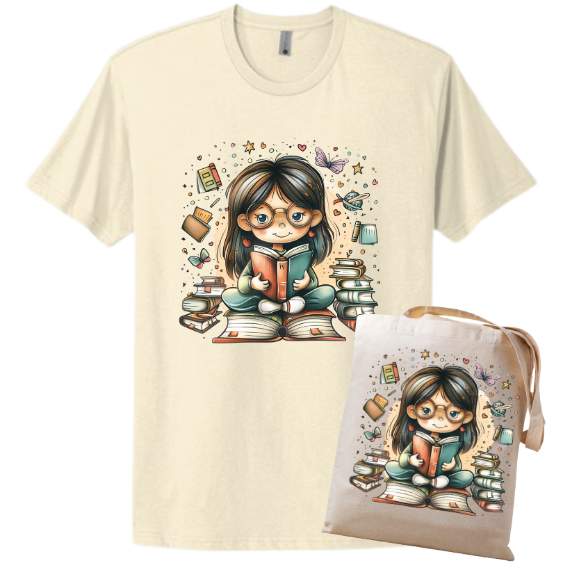 She Loves to Read Tee & Tote Shirts & Tops Rose's Colored Designs  Tshirt & Tote Small 